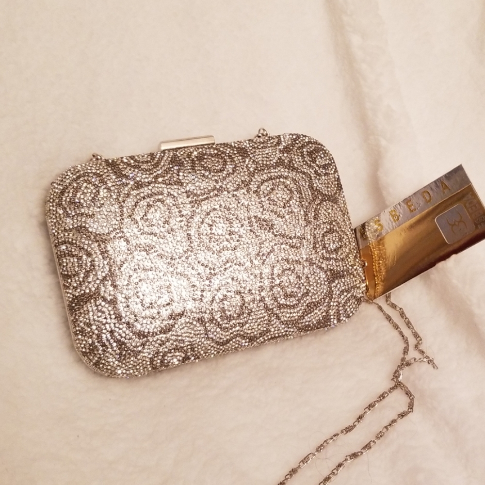 NWT Silver Hard Cover Clutch with shoulder straps